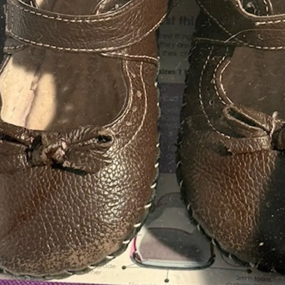 Pediped Chocolate Brown Isabella Leather Slip On Mary Jane Shoes Size 6-12 month